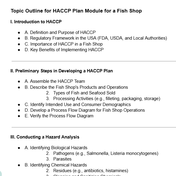 HACCP Plan Module for a Fish Shop Projects of Louie Masmila